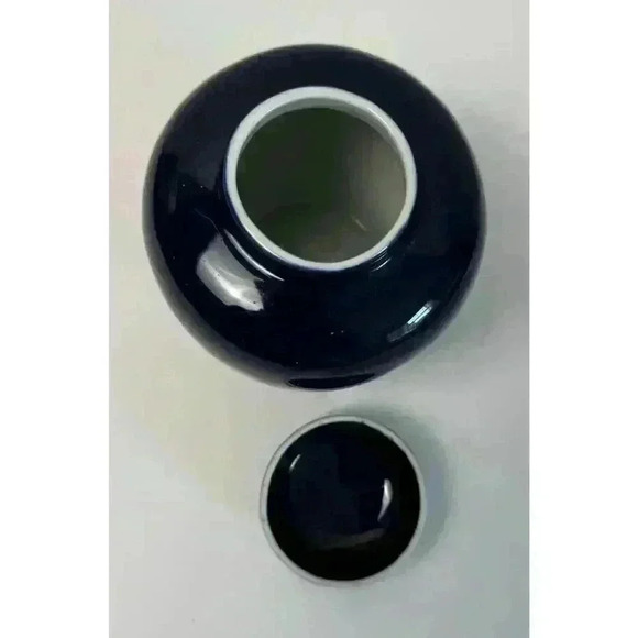 Vintage Royal Blue Porcelain Ginger Jar With Oriental Pheasant Scene EUC - Picture 7 of 12